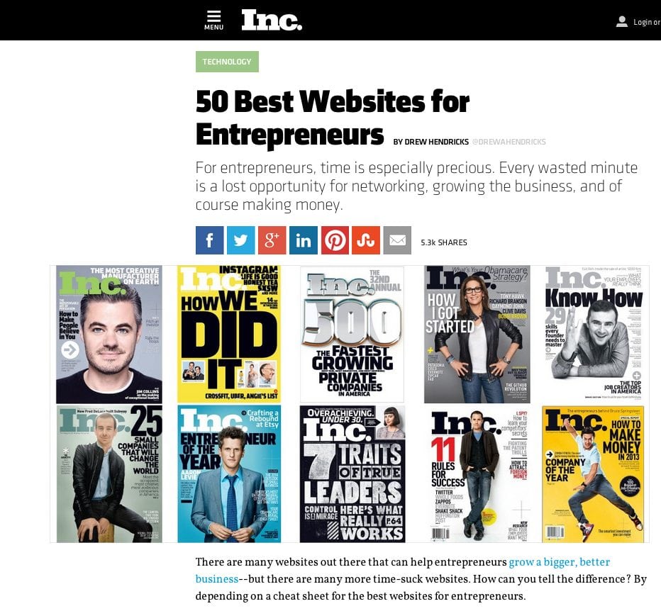 Inc's 50 Best Websites For Entrepreneurs. SaaStr Is #36. | SaaStr